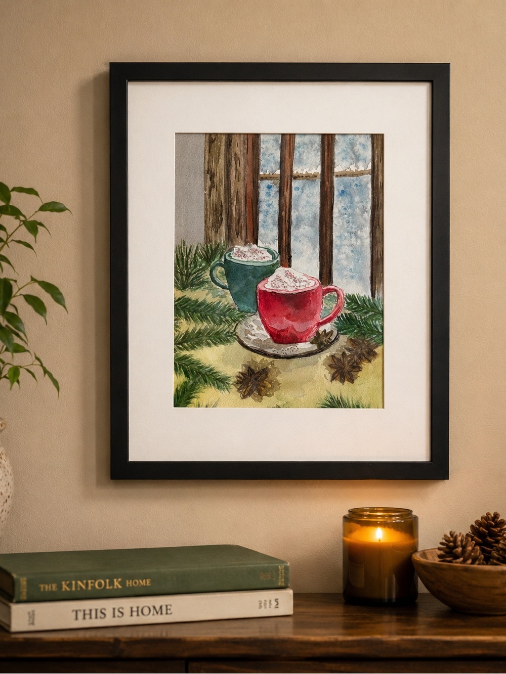 Framed Original Watercolour - Winter Coffee